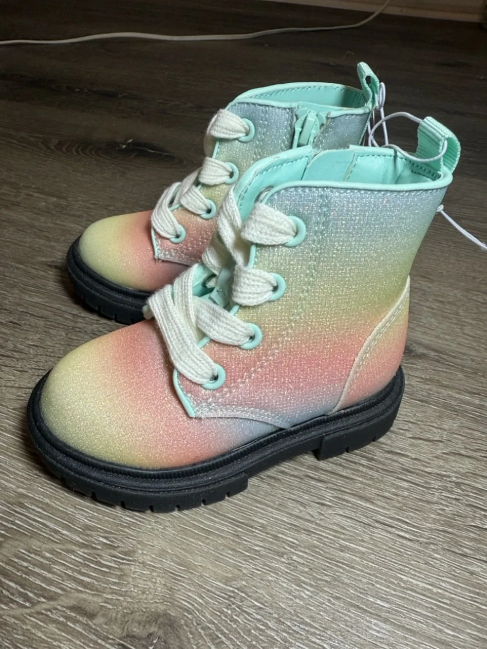 Cat & Jack AmayaToddler Girls Combat Boots SZ 6 Rainbow Glitter NWT